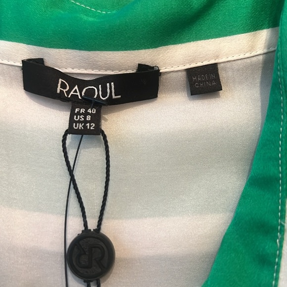 NWT Raoul 100% Silk - Green / Black / White Style: Shirt dress Size - 8 - Picture 5 of 11